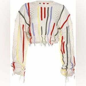 NWOT Miss Sparkling Knit Fringe Crop Top Sweater
